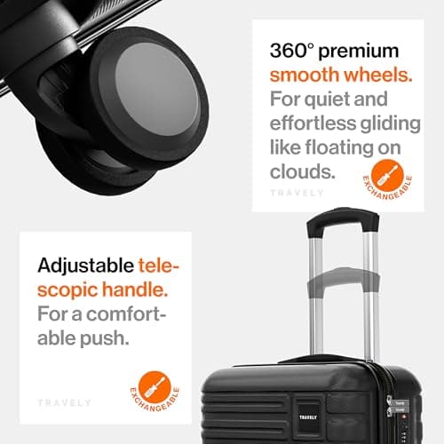 Travely Polycarbonate Cabin Suitcase 55x40x20cm - 20 Inch Suitable for Ryanair - 36L Including TSA Lock - Carry on - 10kg Suitcase, Cabin case, Hardshell — view 5