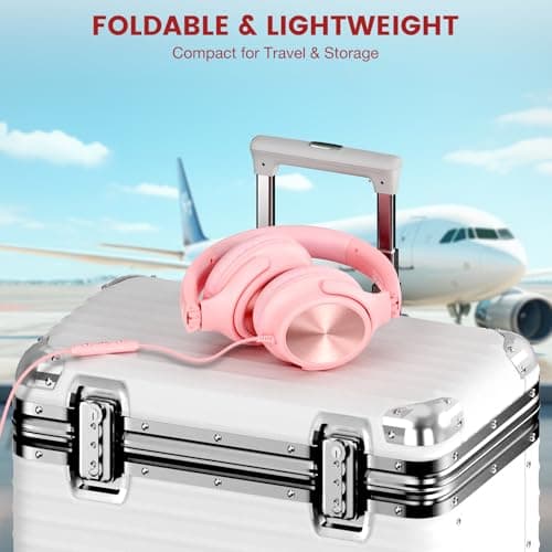 Cowyawn USB C Headphones Wired, Over Ear Headphones with Microphone, Volume Control, HD Stereo Sound, Foldable Lightweight Headphones for Adult/Teens/Chromebooks/Laptop/Computer/Tablets/Travel (Pink) — view 6