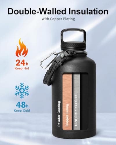 Trebo Insulated Water Bottle 2 L Stainless Steel with Paracord Handle & Bag — view 2