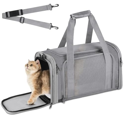 vsshe Soft Sided Cat/Pet/Dog Carrier Bag, Portable Foldable Pets Travel Carriers for Cats Dogs Pets with Shoulder Strap Removable Mat, Comfort Cat Basket, up to 10lbs, Airline Approved Grey