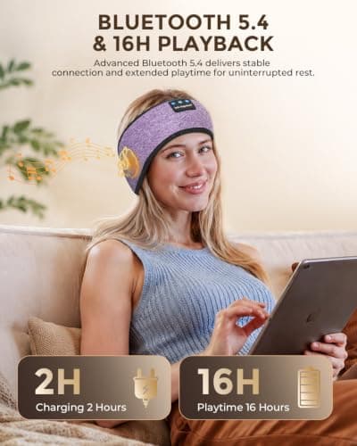 ink-topoint Sleep Headphones, Comfortable Headband Headphones for Side Sleepers, 16H Playtime Wireless Sport Headband with Bluetooth 5.4 & Ultra Thin Speakers for Sleeping, Running, Yoga, Travel, Nap — view 6