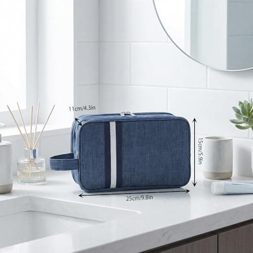 Premium Travel Wash Bag for Men & Women, Wet & Dry Separation Toiletry Bag, Water-Resistant Bathroom Organiser Double Zipper Shaving Bag with Carry Handle - Navy Blue — view 2