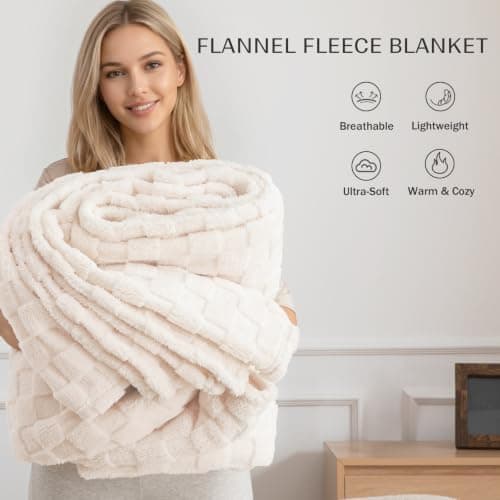Exclusivo Mezcla Checkered Fleece Throw Blanket for Sofa Couch, 127x152 CM — view 3