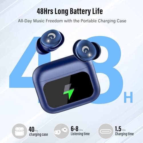Wireless Earbuds with Smart Touch Screen, 2026 Mini Sleep Earbuds Bluetooth 5.4 Headphone In Ear with Noise Cancelling Mic, 48Hrs Playtime Hi-Fi Stereo Sound, 5 EQ Modes/IP7 Waterproof Ear Buds Blue — view 5