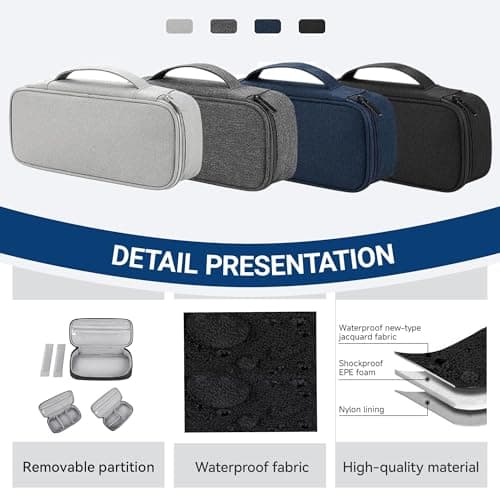 Arae Soft Canvas Tech Pouch - Cable & Charger Organizer with Removable Dividers | Compact Single-Layer Storage for Power Bank, Cords & Accessories | 25x12x6.5cm | Black — view 2