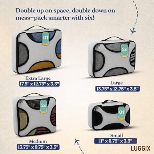 LUGGIX Packing Cubes for Travel, 6 Piece Suitcase Organiser Bags Set with Breathable Mesh, Lightweight Travel Packing Cubes for Suitcases, Grey — view 2