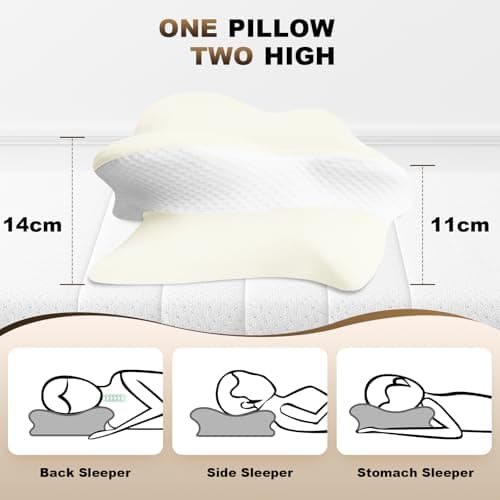 Asbtos Memory Foam Pillow - Cervical Pillows for Neck and Shoulder, Ergonomic Neck Support Pillow with Washable Cooling Ice Silk Cover for Side Back Stomach Sleepers, Beige — view 3