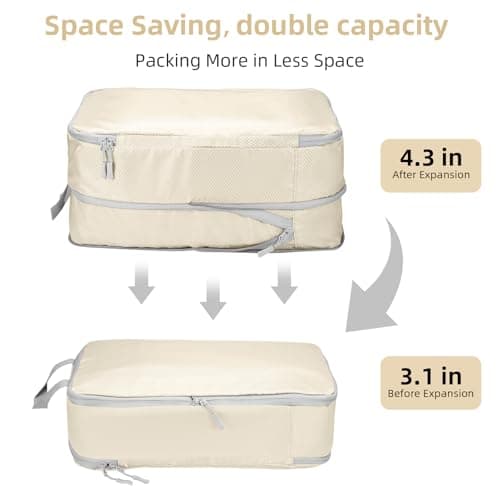 Compression Packing Cubes 7-Piece Set with Multi- Compartment Travel Bag, Waterproof Suitcase Organiser Bags,Travel Packing Cubes for Suitcases, Packing & Storage for Luggage (Beige) — view 5