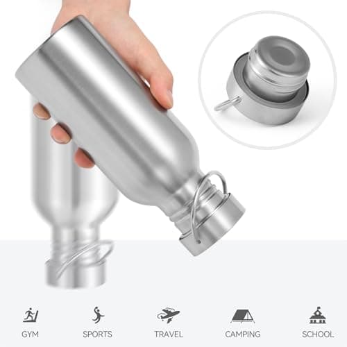 Volhoply 600ml Uninsulated Single Walled Water Bottle 4 Pack, Stainless Steel Reusable Water Bottles with Handle, BPA Free & Plastic Free 18/8 304 Metal Water Bottles for Camping, Hikers, Cyclists — view 4