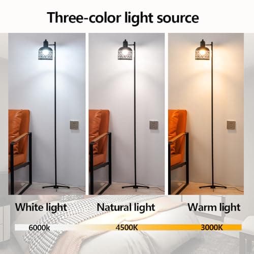 58.7" Black Iron Floor Lamp Adjustable Angle 3 Color Temperatures Nordic Modern Design Tall Pole Light for Living Room & Bedroom Touch Switch E27 Socket Corner Lighting — view 5