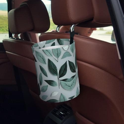 MDATT Mint Gray Leaf Car Trash Can Leak-Proof Organizer For Long Road Trips And Family Vacations — view 5