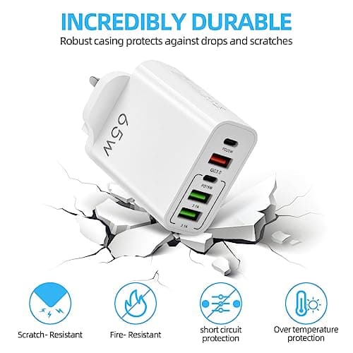 AXFEE USB C Plug Fast Charge, 65W 5Port USBC Charger Dual Port PD+QC, White — view 4