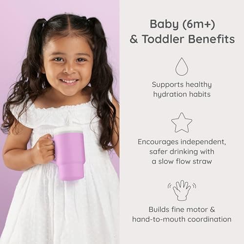 INFANTINO My 1st Tumbler – Adorable Miniature Tumbler with Leak-Resistant Straw and Toddler-Friendly Handle, Encourages Hydration, Easy to Clean, 9 fl. oz, Lilac — view 3