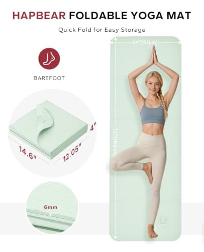 HAPBEAR Foldable Yoga Mat - 183×61cm×6mm, Includes Carry Bag — view 2