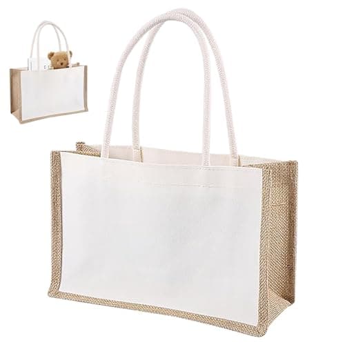 Natural Hessian Tote Bag With Cotton Handles - Reusable Burlap Jute Shopping for Picnic, Travel, Beach and Daily Life