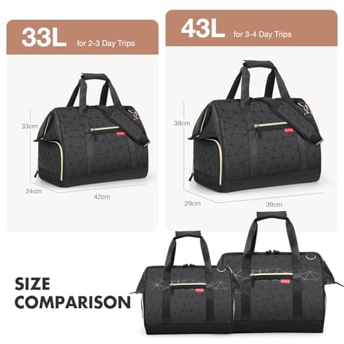 Lekesky Weekend Overnight Bags for Women - 33l Top Large Opening Travel Duffles Bag, Holdall Bag for Airlines with Shoes Compartment (Black Rhombus,42 * 33 * 24cm) — view 3