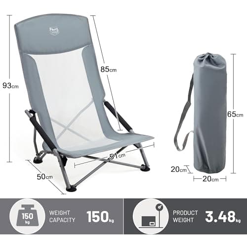TIMBER RIDGE Low Folding Beach Chair 150kg Mesh High Backrest Grey — view 3