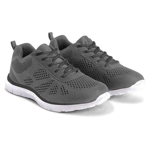 Get Fit Women's Lightweight Running Trainers - Breathable Mesh Gym Shoes with Cushioned Sole - Comfortable Walking & Fitness Sneakers - Lace-Up Athletic Footwear - Grey - 5-38