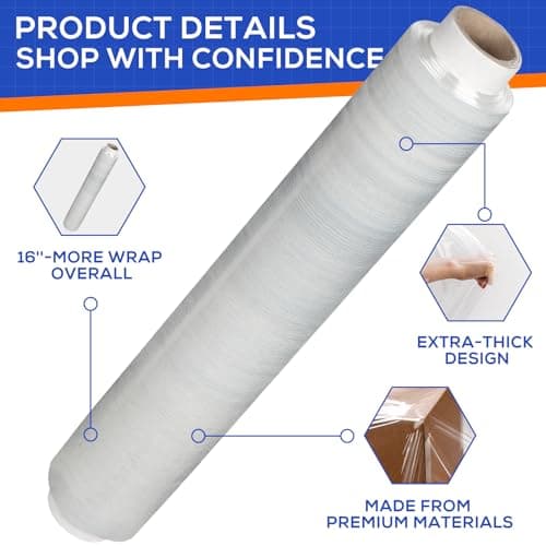 Rainberg Strong Heavy-Duty Stretch Film for Pallet Wrapping, Packaging, and Moving for Furniture, Luggage, and Parcels, Water & Moisture Proof Pallet Stretch Shrink Wrap rolls 400mm x 250m (Clear, 2) — view 2