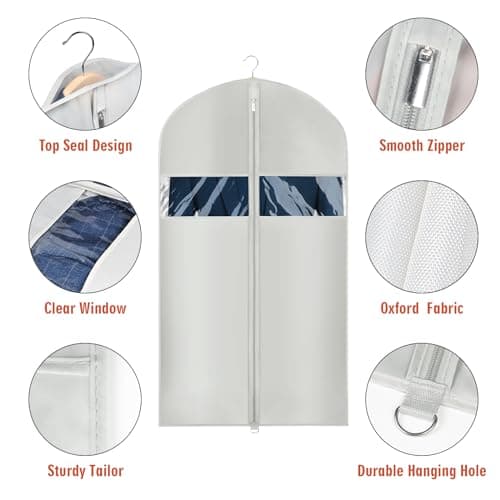 Univivi Suit Bags for Men 43 inch Suit Covers Garment Bags Grey, Set of 5 — view 3