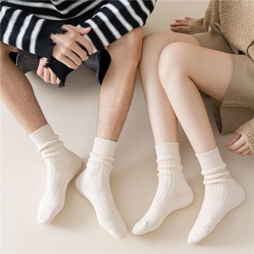 Iordan 3 Pairs Slouch Socks for Women Beige Cotton Cute Knit Aesthetic Crew Socks Breathable Soft running Long Tube Socks (Beige,One Size) — view 2