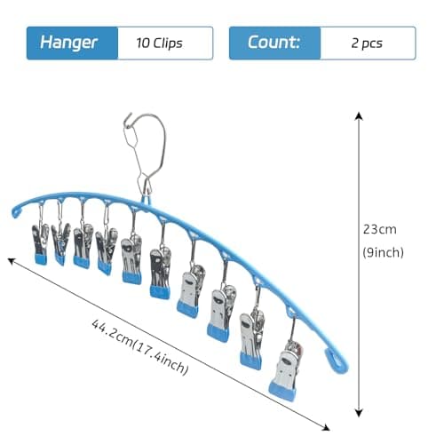 Roellgs 2Pack Drying Hanger, Stainless Steel Drying Rack, Drip Hanger With 10 Pegs for Underwear Socks Bra Panty Gloves, Windproof, Quickly Remove Clothes from Hanger (blue) — view 2