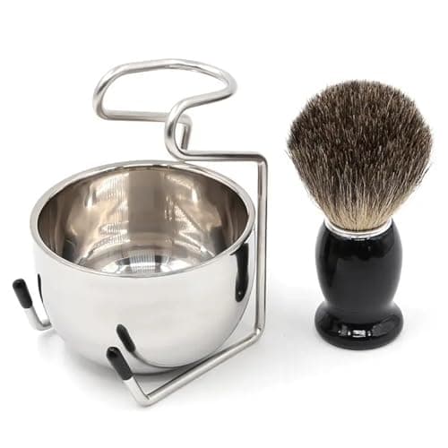 Shaving Set for Men contains Shaving Brush, Shaving Stand & Shaving Bowl for Salon, Barber, Home and Travelling- Shaving Kit Gift for Him, Husband, Boyfriend, Father (Black) — view 3