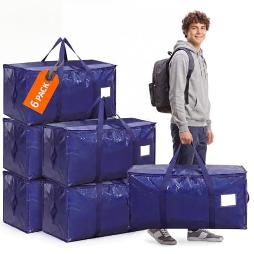 6 Pack 90L Moving Bag Moving Box with Lid, College Dorm Storage Bag, Blue