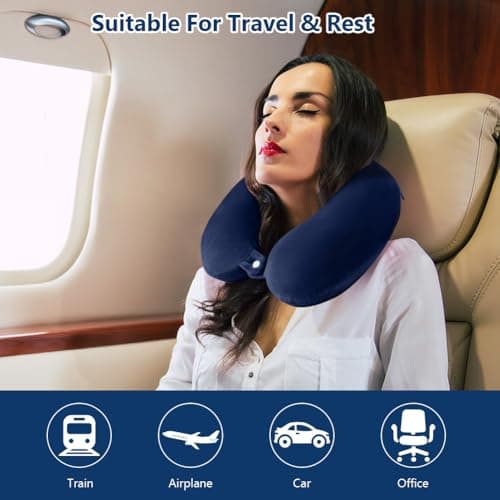 URAQT Travel Pillow, Memory Foam U Shaped Neck Pillow, Blue — view 6