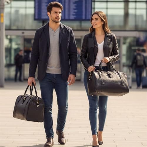 Genuine Leather Duffle Bag Weekender Large Travel Holdall - Black 49 x 39 x 29 cm — view 2