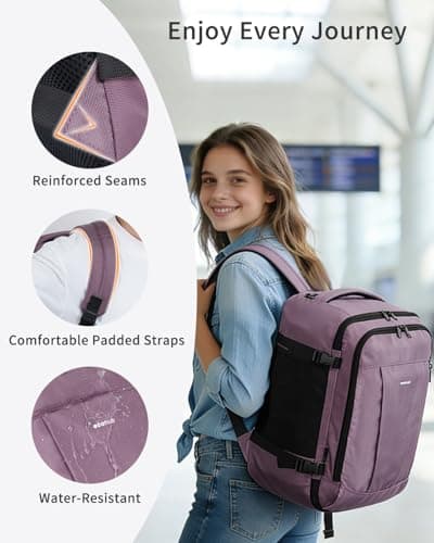 ECOHUB Ryanair Cabin Bag 40x20x25 Underseat Travel Bag 9 Pockets Hand Luggage Backpack Recycled PET Eco Friendly Rucksack for Women & Men Carry on Bag with USB Port, 20L, Pink — view 6