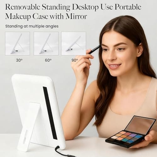 GREENSAPPIRE Travel Makeup Bag with LED Mirror Vanity Case with 3 Color Light Modes Adjustable Dividers Makeup Case for Women Travel Makeup Organiser Bag for Brushes Jewelry Toiletries (Pink) — view 3