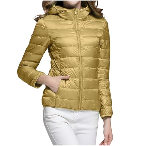 Mrat Women's Down Jacket Lightweight Hood Puffer Jacket Packable Down Feather Casual Loose Quilted Ladies Solid Color Padded Jackets Bubble Overcoats Winter Warm Outwear — view 3