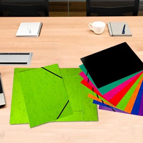 Pack of 12 A4 Assorted Colour Card 3 Flap Folders with Elastic Closure — view 5