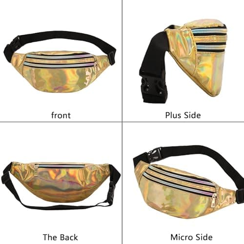 BAIYSFFG Metallic Fanny Pack Fashionable Waist Bag Waterproof Belt Bags Unisex Fashion Waist Casual Travel Bum Bag with 3 Zipper Pockets for Women Men Sports Running Hiking Jogging (Gold) — view 5