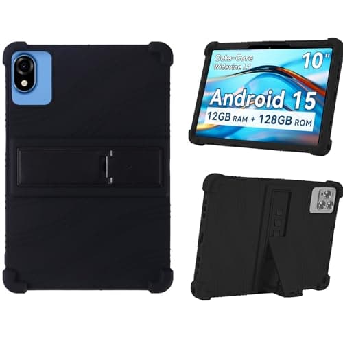 Silicone Case for 10.1 inch Android Tablet case,Soft Friendly Cover for Android 16 Tablet 10 inch 2026,Case for Android 15 Tablet 10 inch 2025,Adjustable Stand (Black)