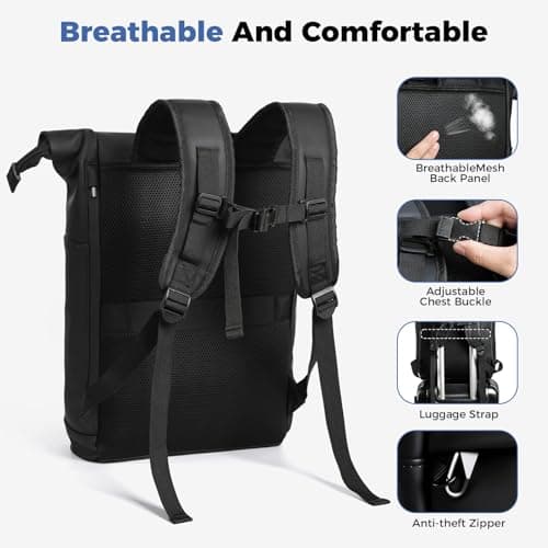 Sylvanthos Waterproof Rolltop Laptop Backpack, 18-25L, Black — view 3