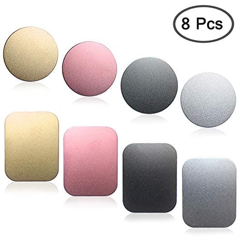 SENHAI 8 pcs Phone Car Mount Metal Plate with Adhesive for Magnetic Cradle-less Mount, 4 Rectangular and 4 Round - Black, Silver, Gold, Rose Red — view 2