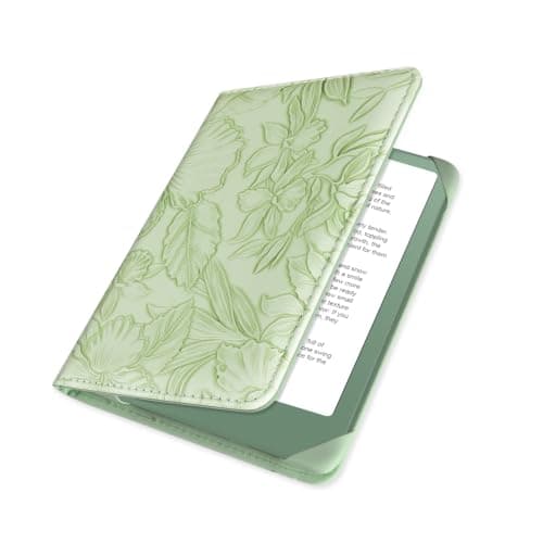 HoYiXi Universal Case for 6.8 Inch 7 Inch Kindle eReaders Compatible with Paperwhite/Kobo/BOOX T68/iReader Ocean,6.8-7" eReaders Protective Case Cover Elastic rope,Green, Green leaves — view 4
