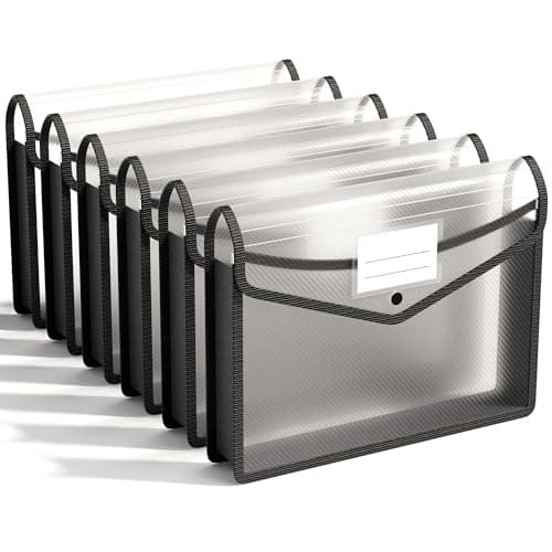 ABC life A4 Plastic Wallets, 6 Pcs Popper Wallet Plastic File Folder Poly Envelope Expanding File Wallet Document Folder with Snap Closure, Premium Pockets Files Envelope for School Office Home