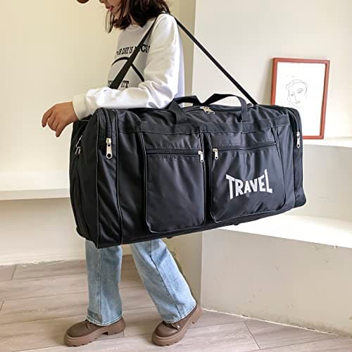 Haipky 100L Foldable Travel Duffles Bag, Sports Gym Bag, Shoe Compartment, Lightweight and Waterproof, Large Capacity, Unisex (Black) — view 5