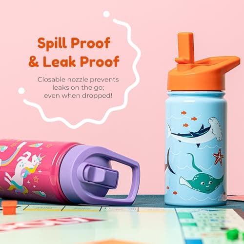 BOZ Kids Insulated Water Bottle with Straw Lid, 14oz (414ml) (Safari) — view 3