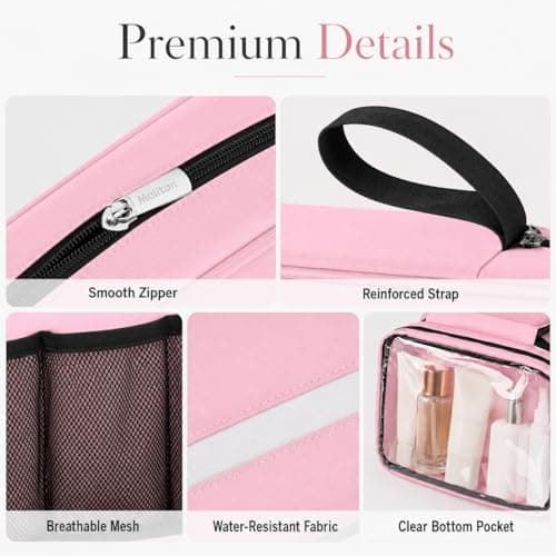 Maliton Hanging Toiletry Bag, Waterproof Foldable Wash Bag (Pink) — view 5