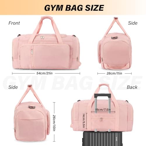 Sports Gym Bag Duffle Bag with Shoes Compartment for Womens Mens, CS COSDDI Weekend Travel Bag Overnight Bag with Wet Pocket, Luggage Bag Hospital Bag Holdall Bags with Shoulder Strap Backpack (Pink) — view 6