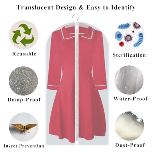 Yelinosk 5 Pack Suit Bags - 60 x 120cm, Anti-Dust & Water Protector, Washable Full Zipper Garment Bags Perfect for Travel or Home — view 3