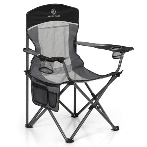 LET'S CAMP Mesh Back Camping Folding Chair for Adults Support 160 KG Black