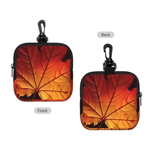 Mini Pouch with Carabiner, Neoprene Travel Makeup Bag with Zipper Tool Storage Pouch Fall Autumn Leaves Coin Purse Portable Earbud Case Waterproof Card Holder Wallet for Women Men — view 2