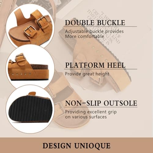 Women's Platform Sandals Cork Footbed Adjustable Double Buckle Slides — view 5