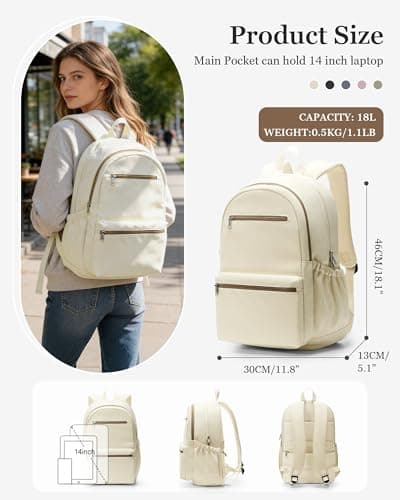 WEPOET Lightweight Secondary School Backpack For Womens Men, Cute School Bag For Teens Boys Girls, Casual Daypacks Waterproof Rucksack With Multiple Pockets(Beige) — view 2