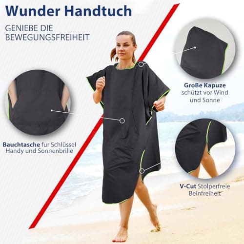 KUOGAS Changing Robe Towel Poncho with Hood for Surfing Swimming Wetsuit Changing,Compact & Light Weight (Navy Blue, 01-Medium) (Dark Gray, 02-Large) — view 3